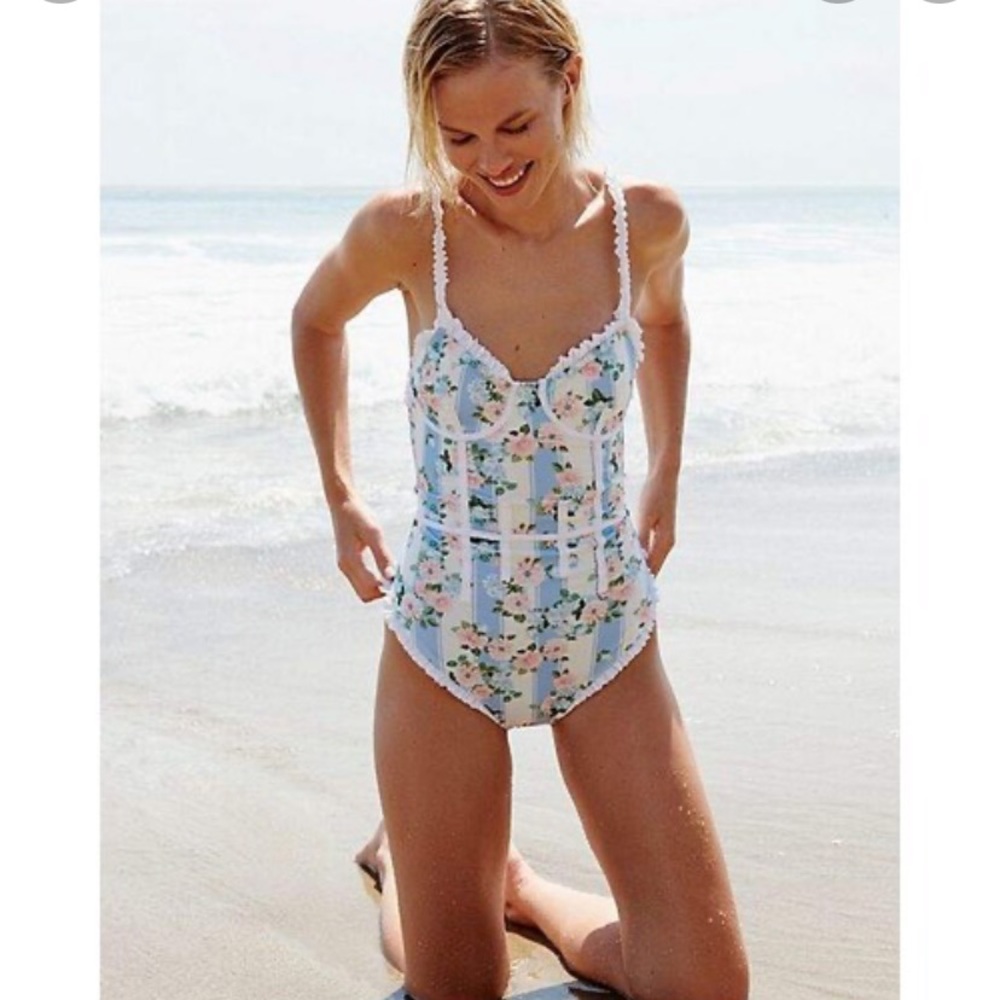 For Love & Lemons Charleston one piece in blue
